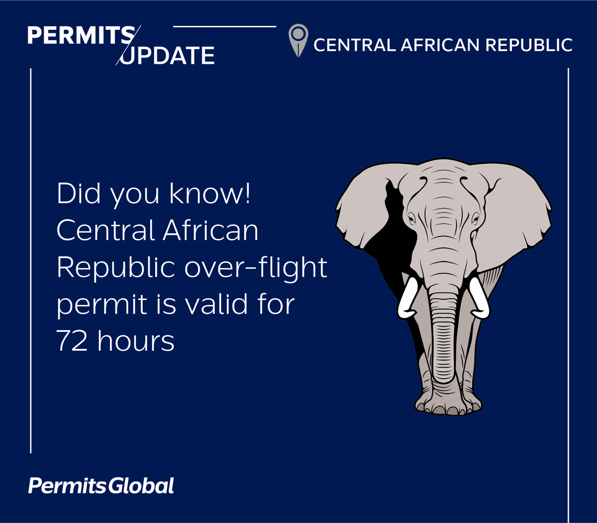 PermitsGlobal's tweet photo. Did you know!

#PermitsUpdate #PermitsGlobal #CentralAfrican #FlightPermission #OverflightPermit #LandingPermit #Aviation https://t.co/9cDqUVDIgb