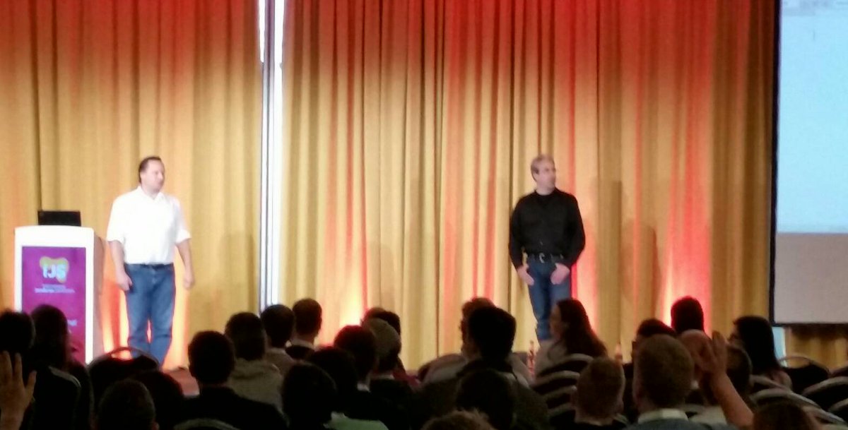 phpconference's tweet photo. #Keynote at #IPC17 #IJS17. @spriebsch and @arneblankerts talk about how they've built a software for invoices. How hard can that be? https://t.co/o63saWZcUS