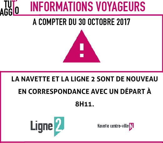 TutAgglo's tweet photo. En raison des modifications horaires des trains TER en Gare SNCF, @TutAgglo réajuste les horaires de la navette centre-ville et la ligne 2. https://t.co/PwECF16bBv