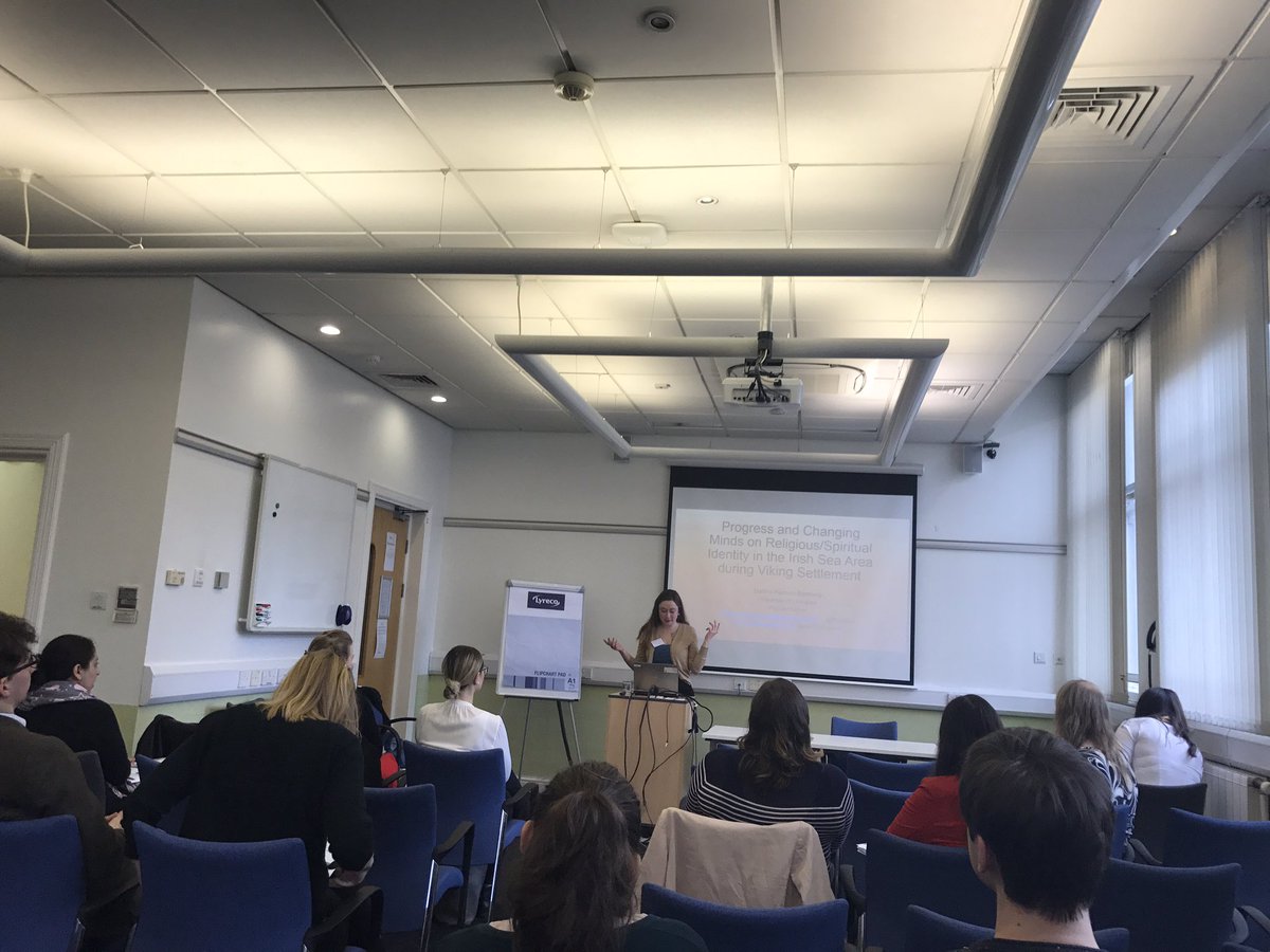 NWCDTPConf2017's tweet photo. Danica Ramsey-Brimberg presenting on religious/spiritual identity in the Irish Sea area during Viking settlement #NWCDTP2017 https://t.co/snyMEkUHIV