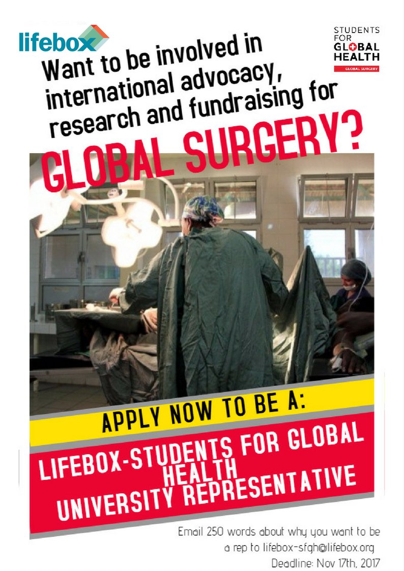 SaferSurgery's tweet photo. Calling all UK students - take the lead in global surgery at your university! Apply to be a @LifeboxSfGH Rep: https://t.co/ALTeH0Iirc https://t.co/ZTMs2LiHIt