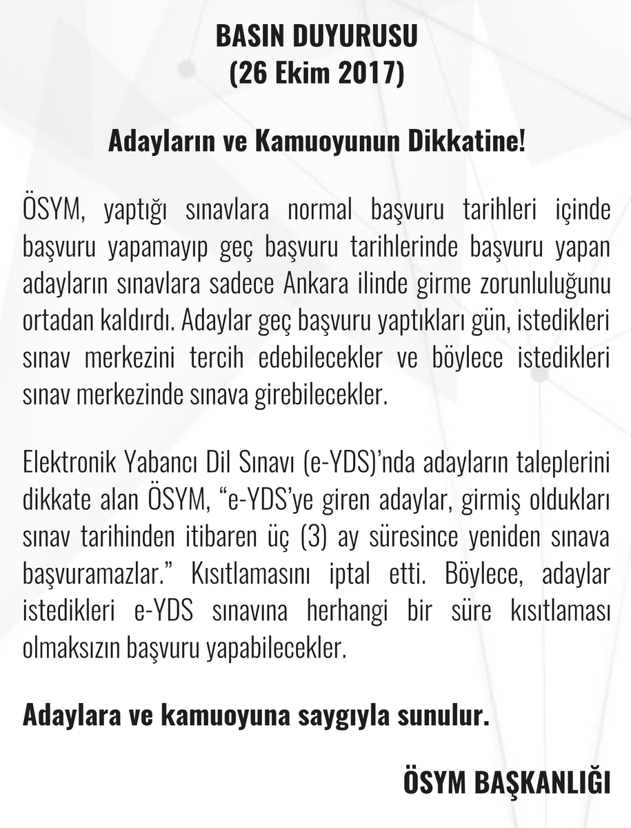 Adayların ve Kamuoyunun Dikkatine! (26.10.2017)

osym.gov.tr/TR,13452/adayl…