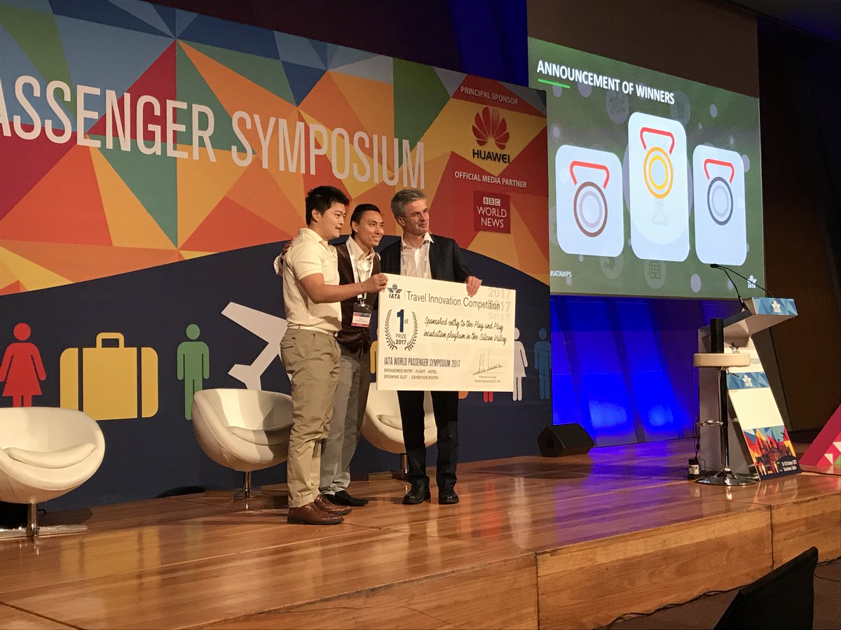 IATA's tweet photo. SeatAssignMate wins the 2017 Travel Innovation Competition at #iatawps. Destygo was 2nd and WanderPay was 3rd. https://t.co/CDYiUXmEP9