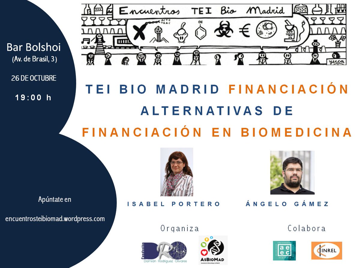 Nos vemos esta tarde, a las 19H en <a href="/TEIbio/">Encuentros TEI bio</a> #Madrid 
#Networking, #biotecnología, #biomedicina, #crowdfunding ... 
encuentrosteibiomad.wordpress.com