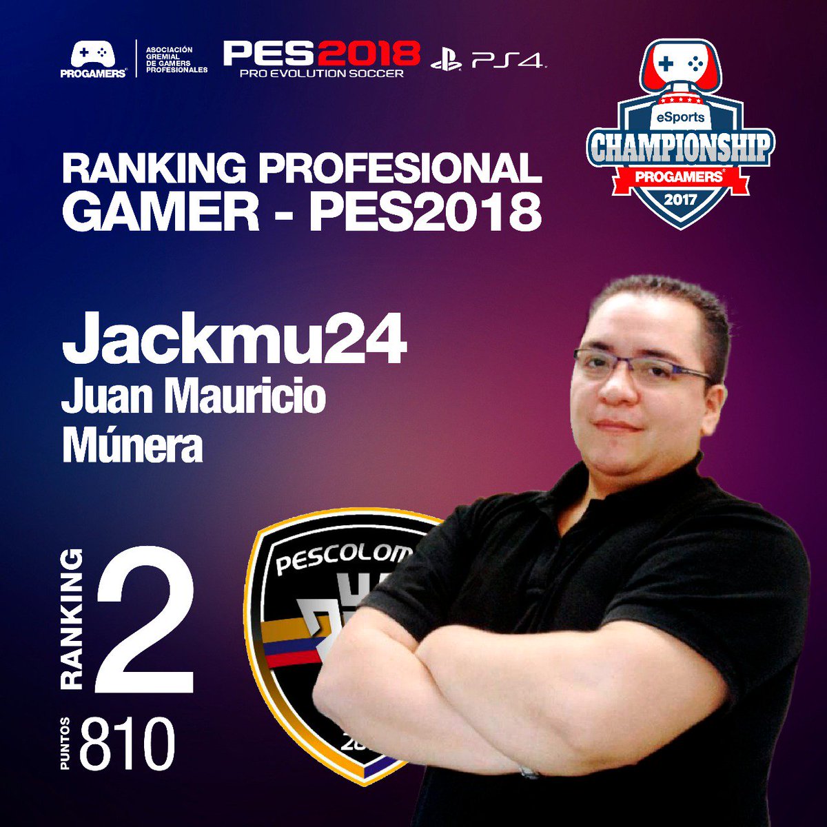 PROGAMERS_COL's tweet image. Felicitaciones a cada uno de los Gamers que con su gran esfuerzo se mantienen en el ranking de los mejores. ¡Vamos por el numero 1! #PES2018
