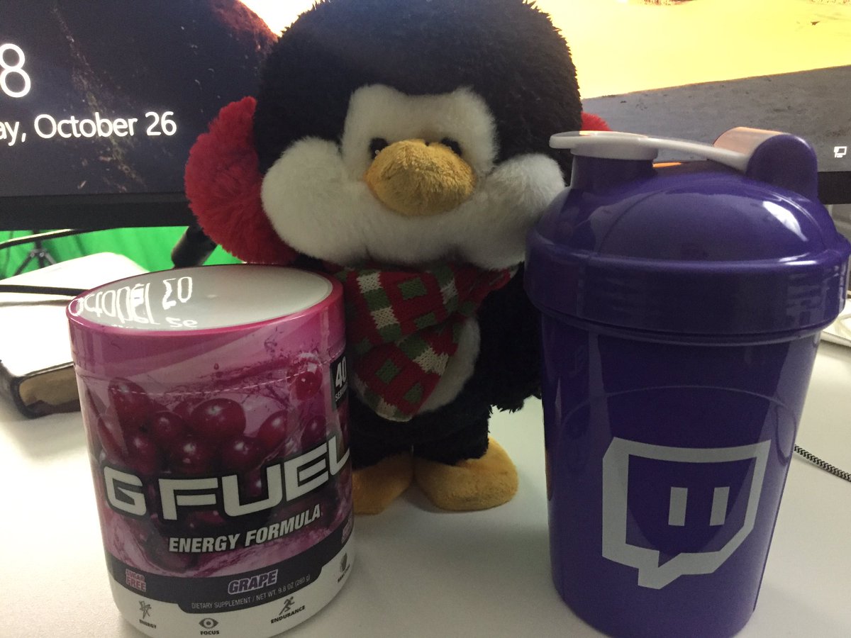 PastorSouZy's tweet photo. YES! My GFUEL finally came in. Greatest. Day. Ever. #grapeflavored #pastorpenguin #twitchcup https://t.co/K4E5CSUr1O