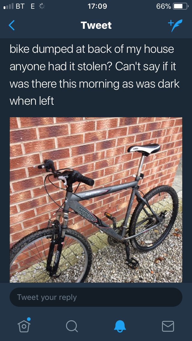 AB_Residents's tweet photo. A bike has been dumped at the back of @squidgelufc house. Anyone had one stolen?? https://t.co/YH32YihJe5