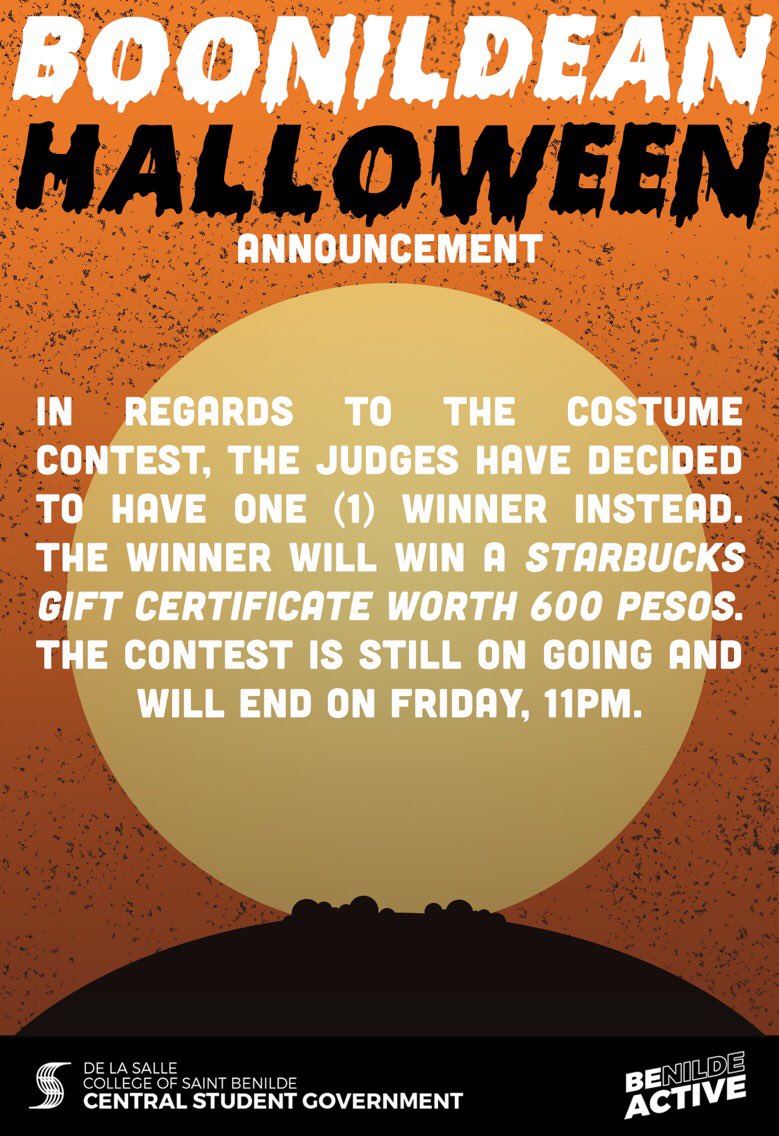 benildecsg's tweet photo. Donβt forget to take a pic with the booth to win some Starbuck Treats π»
#BOOnildean #CSBoo https://t.co/4klYWwYVNk