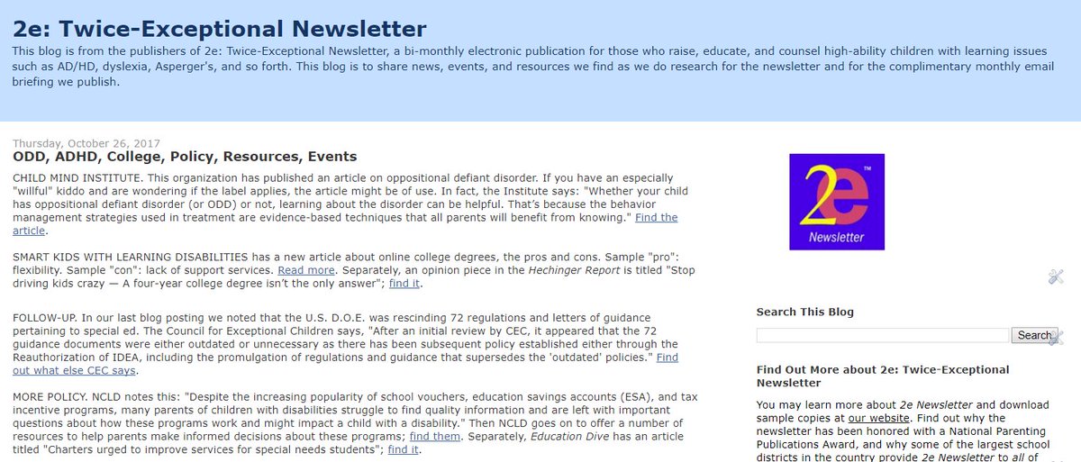 NEW BLOG ITEMS: ODD, #ADHD, college, policy, resources, events. #2ekids goo.gl/iS5AED