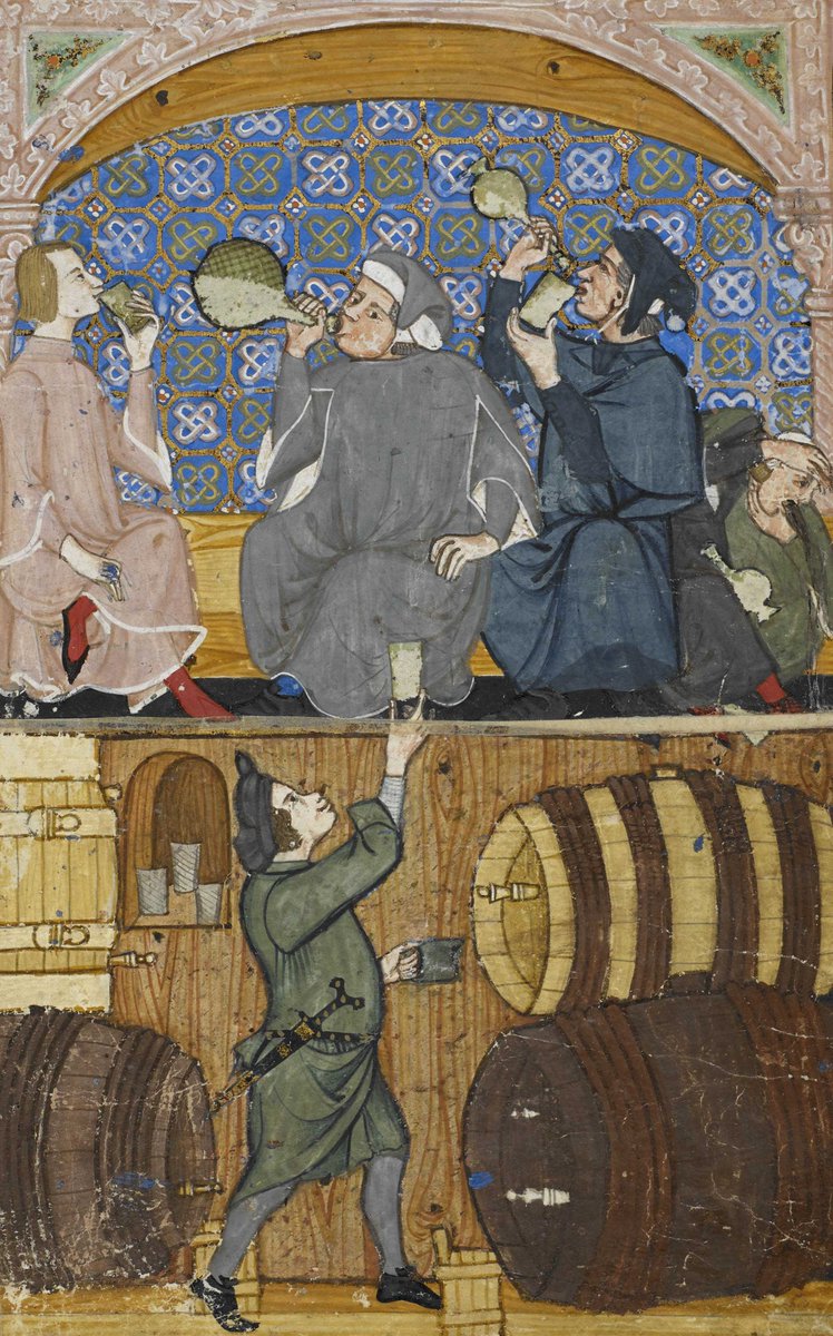 Bottoms up! Gluttony portrayed as a tavern crawl in newly #digitised 15thC Italian treatise on the Seven Vices bl.uk/manuscripts/Vi…