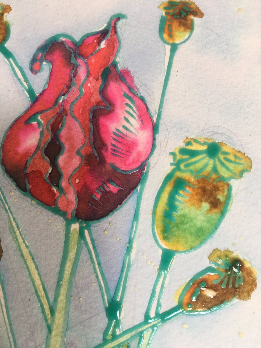 NavajoBirdsong's tweet photo. Working with #inks on #hotpressed paper fir a change- definite difference in how it takes the inks but making another #poppy #painting fun! https://t.co/lnswy6on1Q