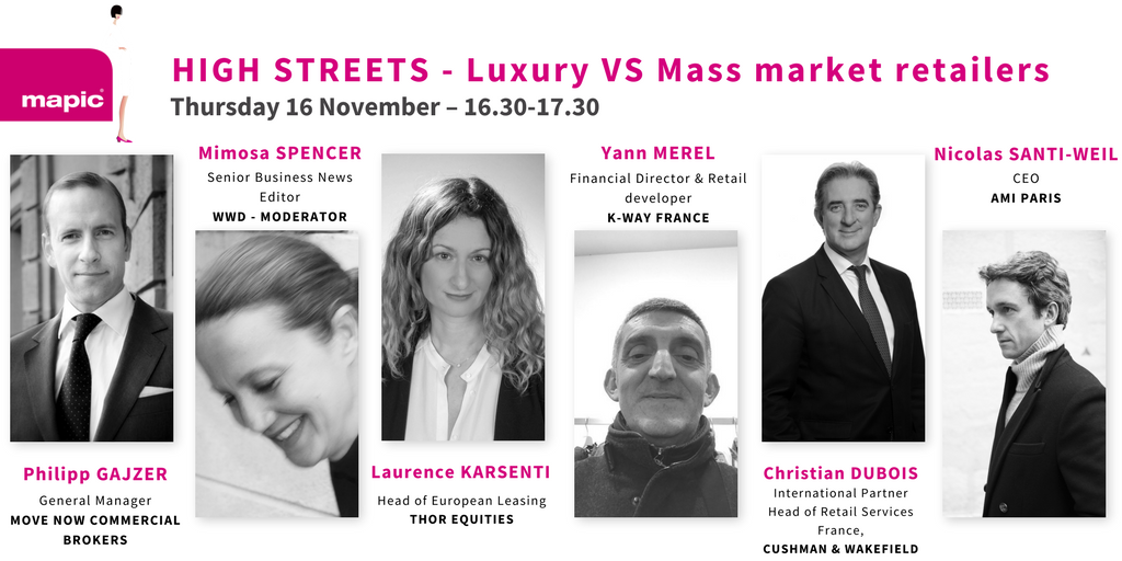 MAPICWorld's tweet photo. Don't miss the HIGH STREETS panel at #MAPIC and get luxury &amp; mass market retail insight from these industry experts! https://t.co/V3RELDtJCN https://t.co/9lslXwYPSG
