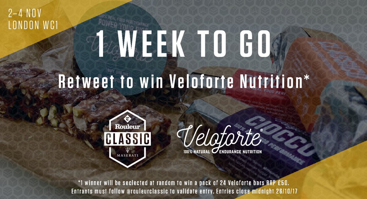 T-1 week. Who's coming? RT &amp; follow to win nutrition courtesy of <a href="/veloforte/">Veloforte</a>. Entries close midnight. #fuelbetter #rouleurclassic #1week