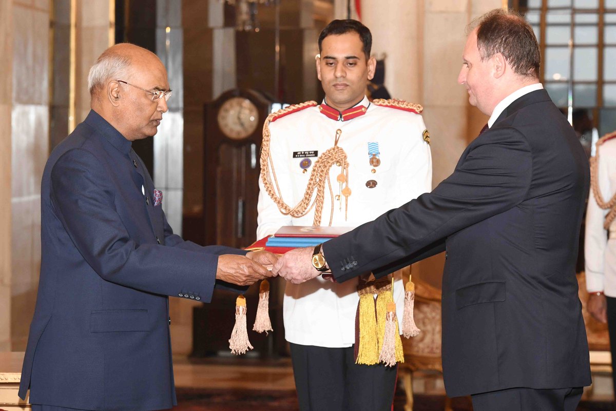 HE Mr Gheorghe Leuca, Ambassador of Moldova, presented his credentials to #PresidentKovind at Rashtrapati Bhavan today