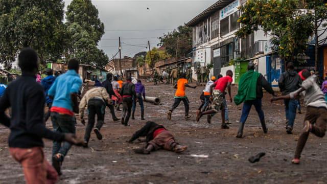 Timiemomo's tweet image. Police battle protesters who heeded opposition candidate's call to rally, as President Ken @AJEnglish aje.io/fj7nv