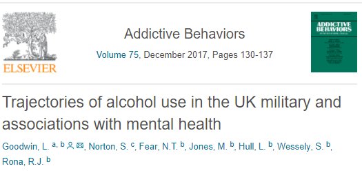 kcmhr's tweet photo. New paper on our database: Trajectories of alcohol use in the #UKmilitary and associations with #mentalhealth https://t.co/s1lss0aBJG https://t.co/vNmMh1xlAM