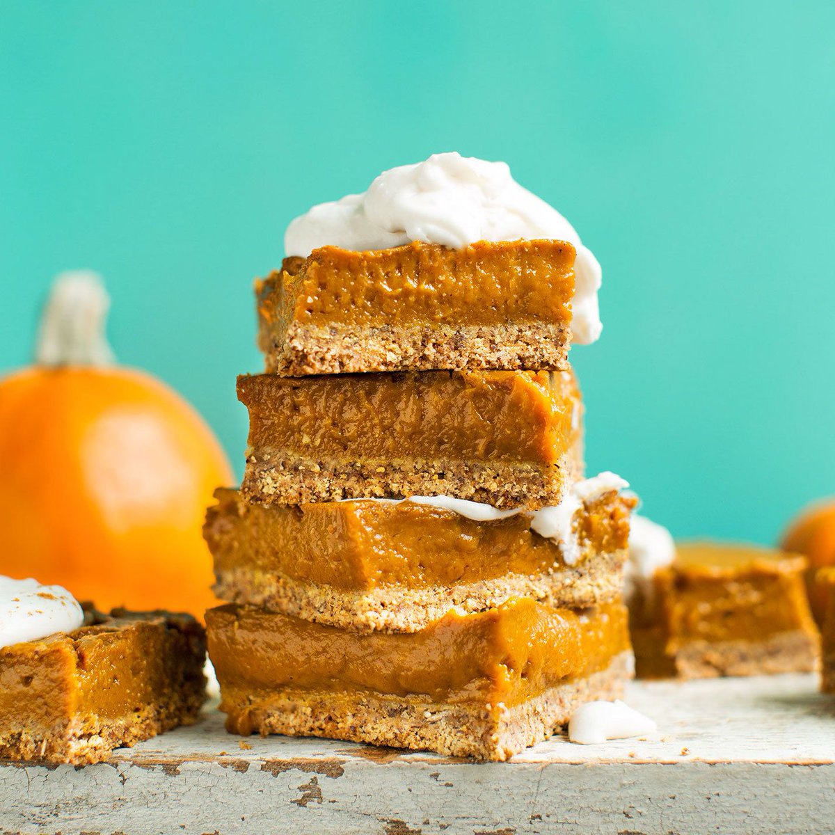 minimalistbaker's tweet photo. Try our Creamy Pumpkin Pie Bars! 10 ing, 1 blender, so much EASIER than traditional pie! https://t.co/1is0jhQQfT #vegan https://t.co/1aIdV2EfeF