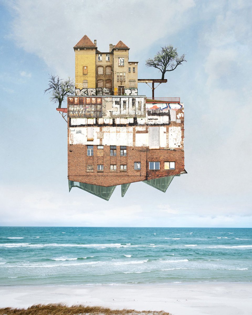 thisiscolossal's tweet photo. Surreal Architectural Collages That Float Above Serene Landscapes by Matthias Jung https://t.co/9CL3g12iju https://t.co/e9wIuworN2