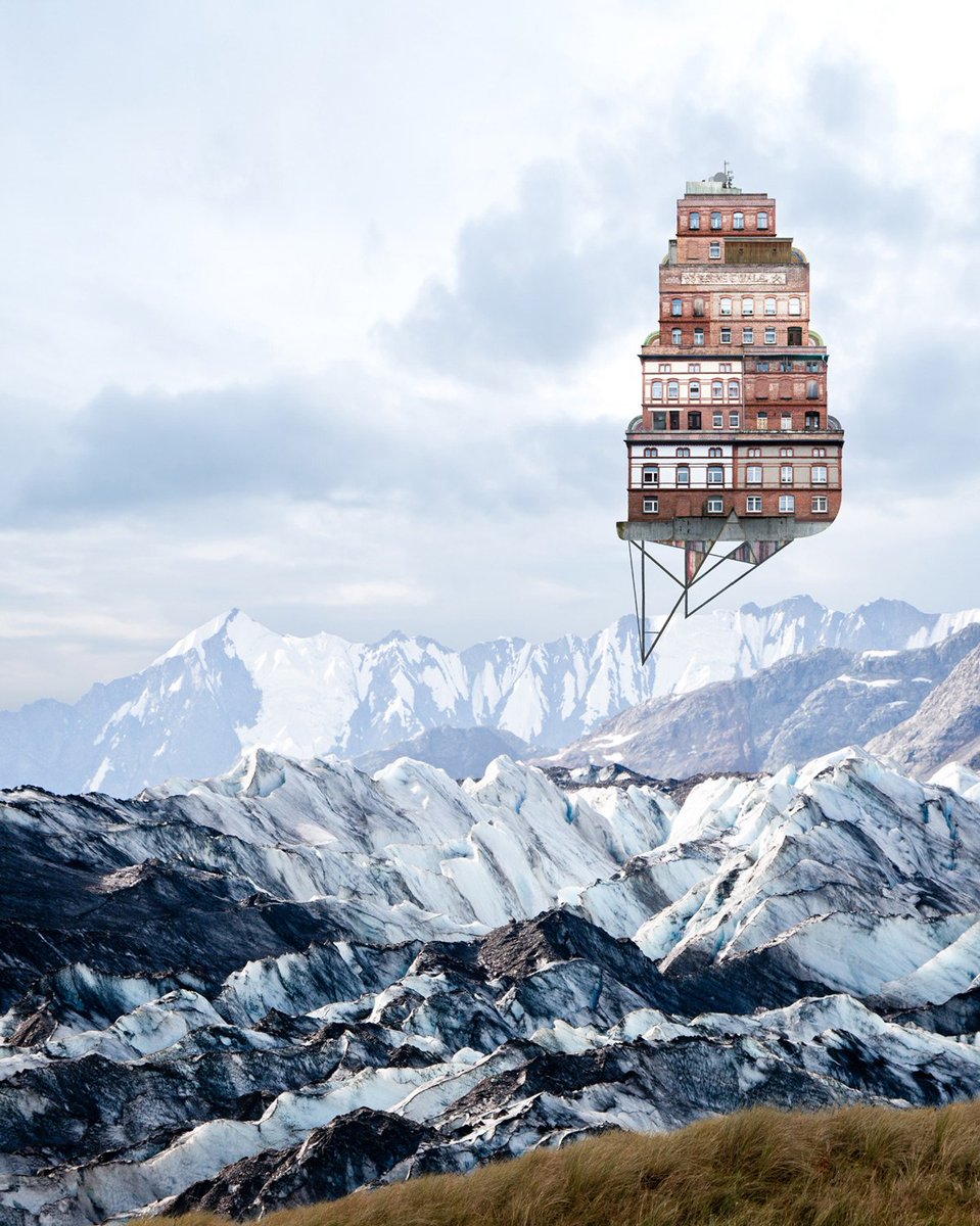 thisiscolossal's tweet photo. Surreal Architectural Collages That Float Above Serene Landscapes by Matthias Jung https://t.co/9CL3g12iju https://t.co/e9wIuworN2