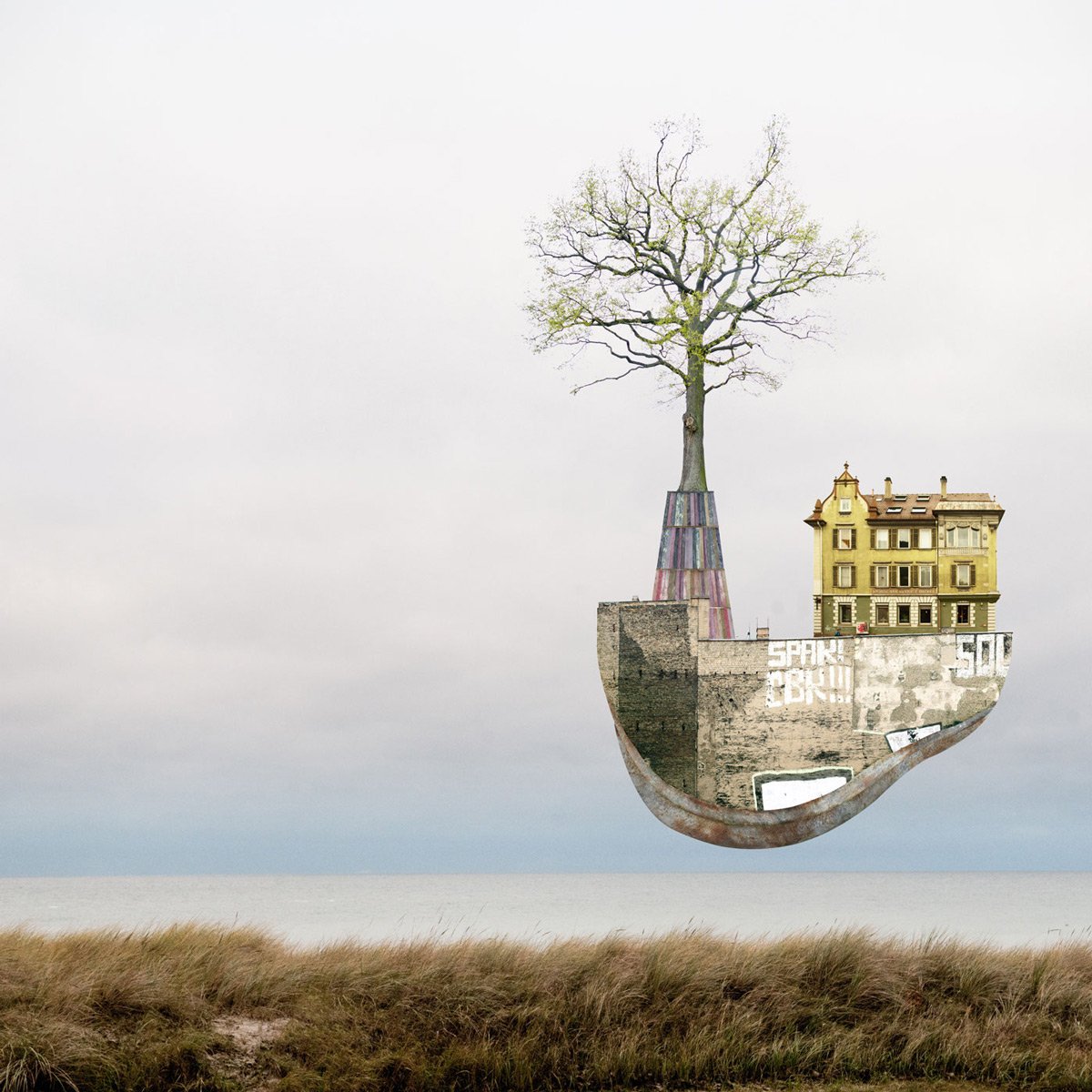 thisiscolossal's tweet photo. Surreal Architectural Collages That Float Above Serene Landscapes by Matthias Jung https://t.co/9CL3g12iju https://t.co/e9wIuworN2
