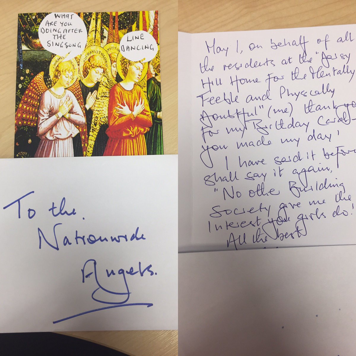 RachelFromWashy's tweet photo. How cute is this! I sent one of our members a birthday card and he sent this back 😂
Wicked sense of humour for being in his 80's 😂 https://t.co/io3qAsrlaI