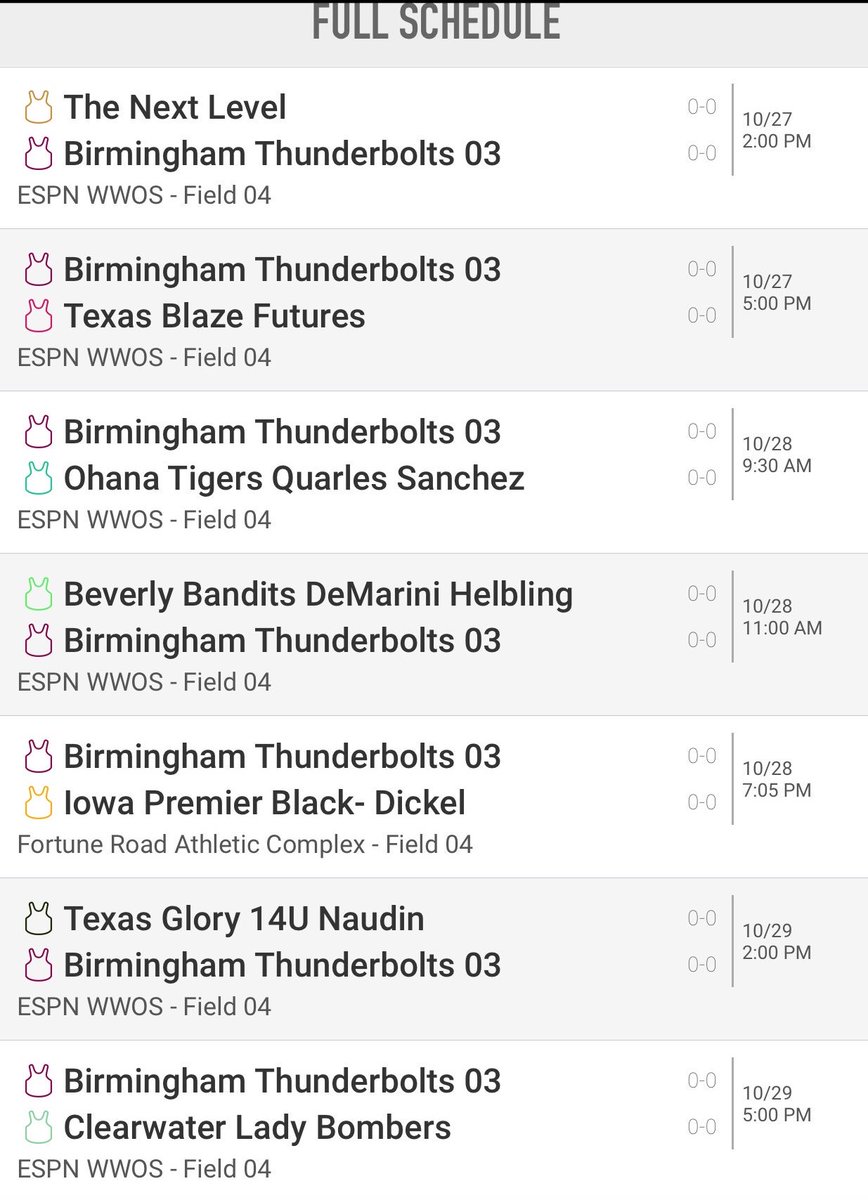 Thunderbolts03's tweet photo. Here's our UPDATED schedule below! Extra game added for this Saturday! Safe travels everyone! #d9 #sunclassic #orlando🌴😎 https://t.co/klqJt0AAb5
