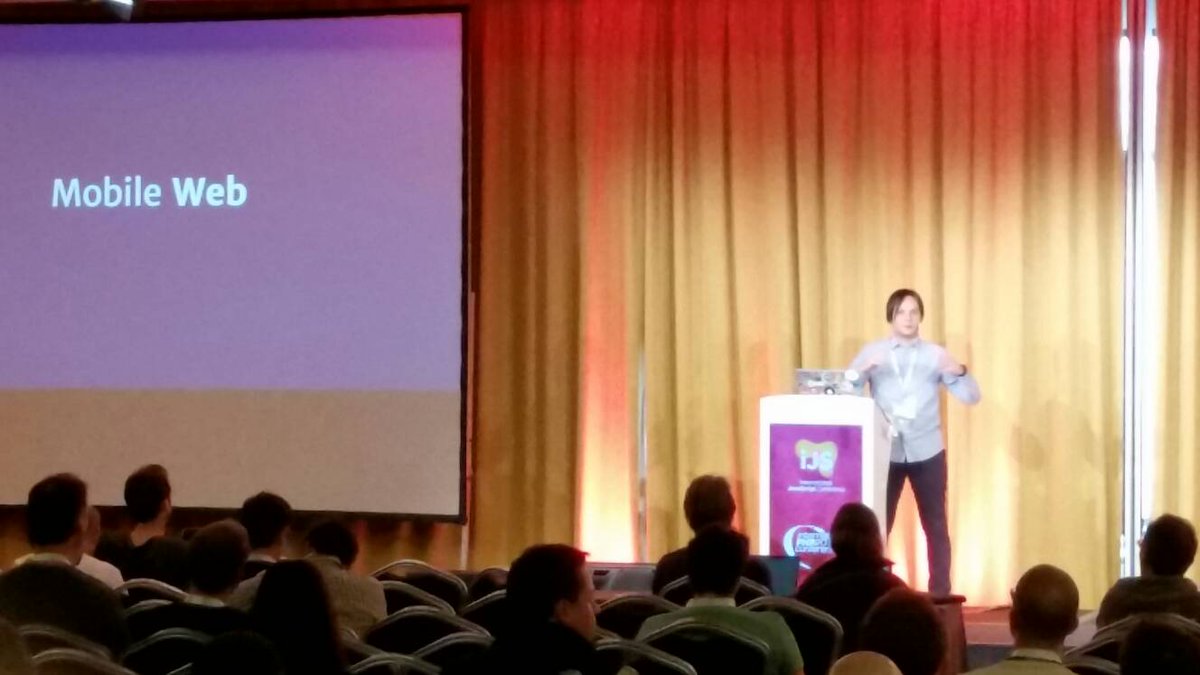 JavaScriptCon's tweet photo. Today we have #Mobile Web 2.0. @webmaxru gives you an idea on how to use our #JavaScript code for creating mobile apps #IPC17 #IJS17 https://t.co/Uo0H6EI944