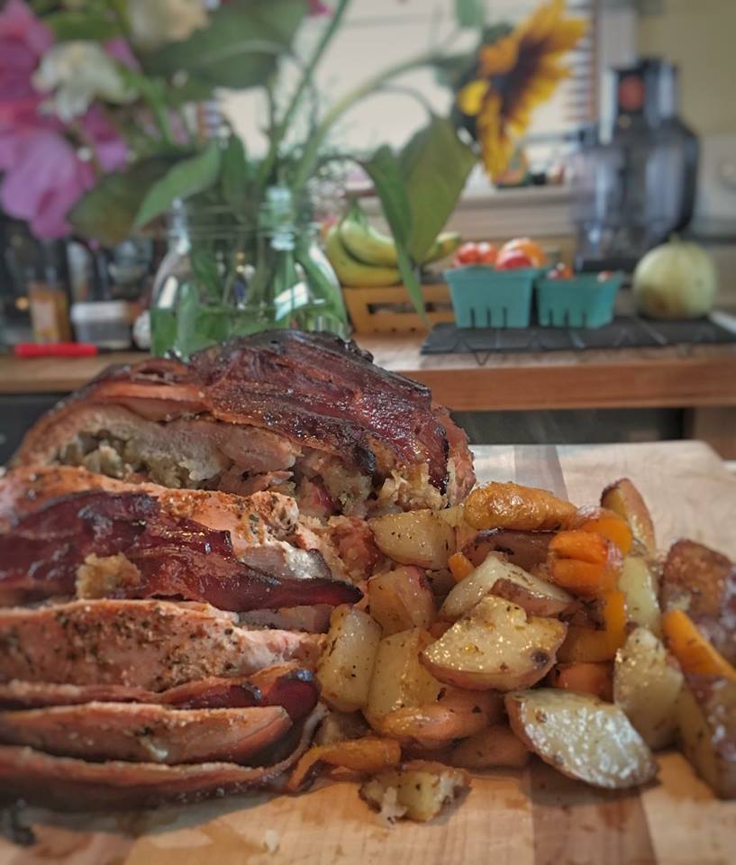 resourcefulmike's tweet photo. @GordonRamsay Smoked wild turkey breast (harvested by me) stuffed with cranberries and dressing.  All harvested from the wild!  Look good? https://t.co/OIqYianGOg