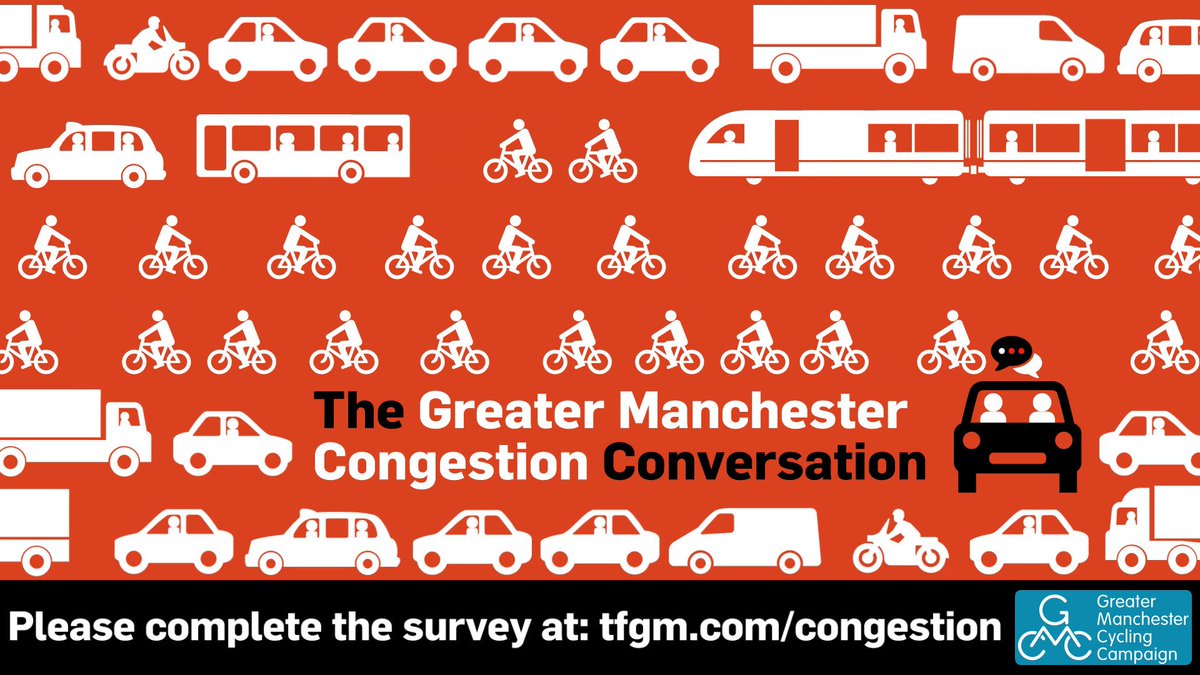 Safe #space4cycling on all major routes would fix #GMCongestion and so much more. Let <a href="/MayorofGM/">Mayor of Greater Manchester</a> know - survey at:  surveys.tfgm.com/snapwebhost/s.…
