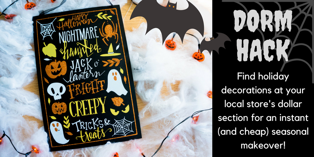 IUHousing's tweet photo. DORM HACK: SPOOKIFY your dorm room with great deals from your local store's Dollar Section! #dormhack https://t.co/4AzMTn9UQ6
