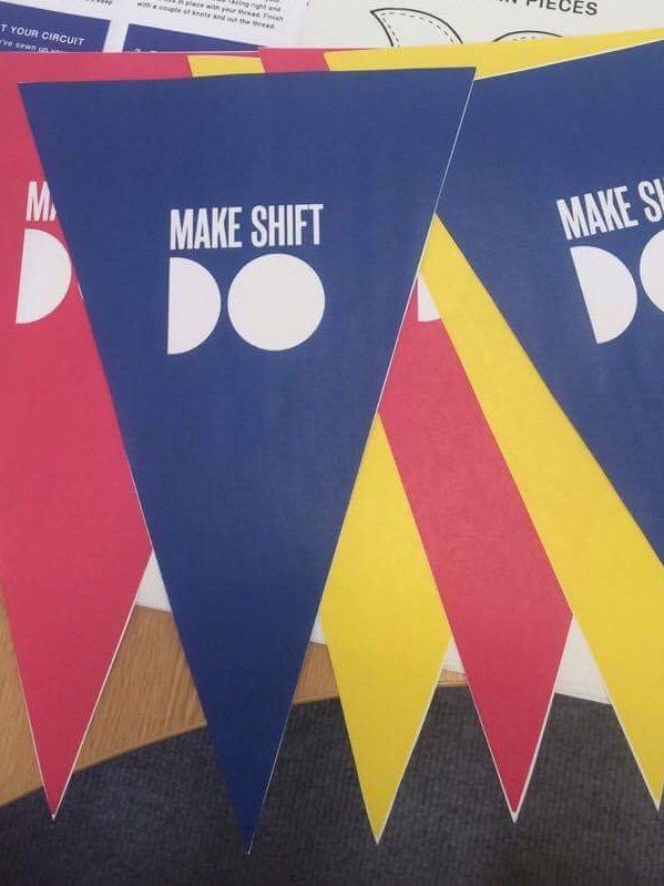 MakeShiftDND's tweet image. That is our #CCMakeShiftDo workshops FULLY BOOKED &amp;amp; Sara made bunting to celebrate! Stay tuned for pics of #etextile creations tomorrow