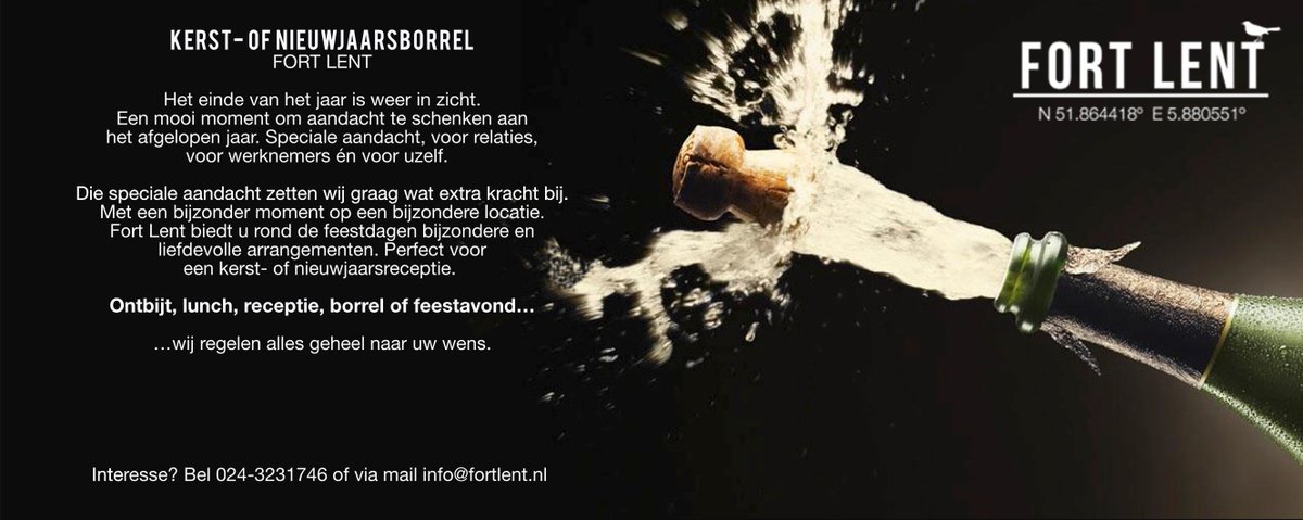 Maak je kerst- of nieuwjaarsborrel dit jaar onvergetelijk met een feestelijk arrangement bij Fort Lent. #fortlent.belvedere #feestdagen #nye