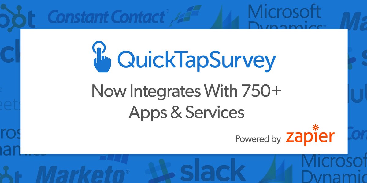 QuickTapSurvey's tweet photo. 💥 We're super stoked to launch our integration with @zapier. You can now connect QuickTapSurvey with 750+ apps 👊 https://t.co/oDBPOfm5DX https://t.co/FY1cvbw21C