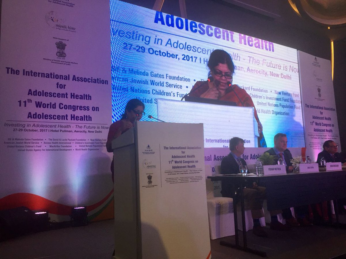 IAAHglobal's tweet photo. Ms Poonam Muttreja concluding the Inaugural Ceremony by welcoming all participants to the #IAAH2017 World Congress on #AdolescentHealth https://t.co/lO33u74G4C