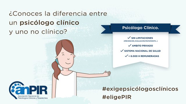 SEPC_ANPIR's tweet photo. ¿Cuáles son las diferencias entre un #psicólogoclínico y uno no clínico? #nuestraformacióntugarantía
#exigepsicólogosclínicos
#eligePIR https://t.co/ZNMTqpDIIH