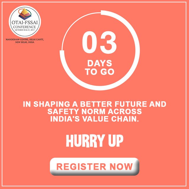 The countdown is about to end.
3 days to go for the #OTAI-FSSAI conference to bring in a food revolution in India: bit.ly/2iwCRrz