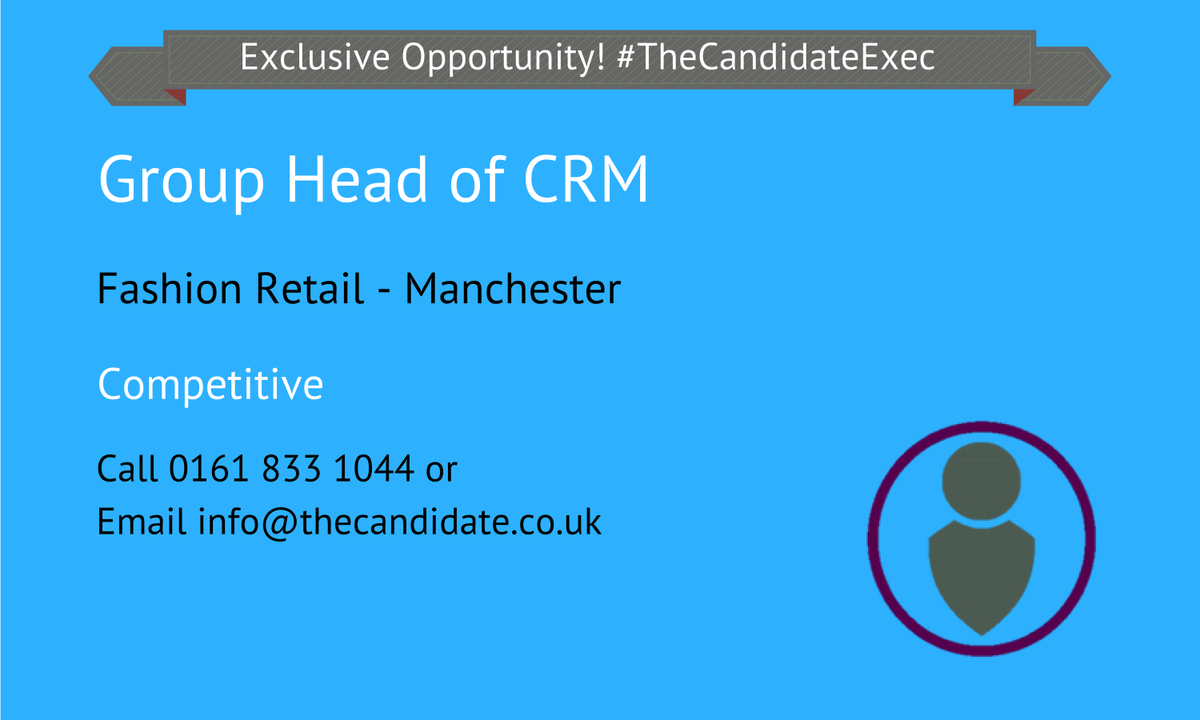 thecandidateuk's tweet photo. Exclusive Opportunity! #TheCandidateExec A huge multichannel retailer is in need of a talented Group Head of CRM ! https://t.co/5nBQfIey6b https://t.co/lziHn4IKf2