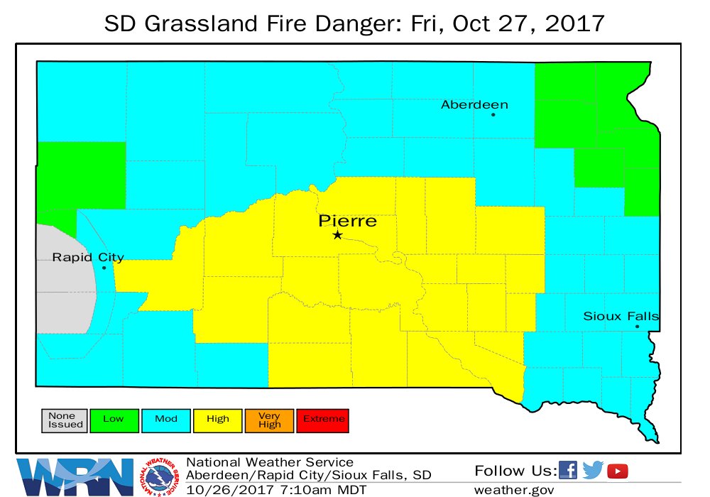 hydecoem's tweet photo. Grassland Fire Danger is high today and Friday due to high winds. Use caution outdoors and refrain from open burning. #SDwx https://t.co/XqCNCbFl5r