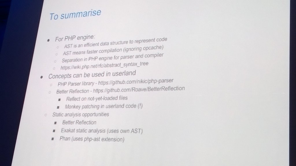 moncode's tweet image. AST summarise slide by @asgrim #phpforum