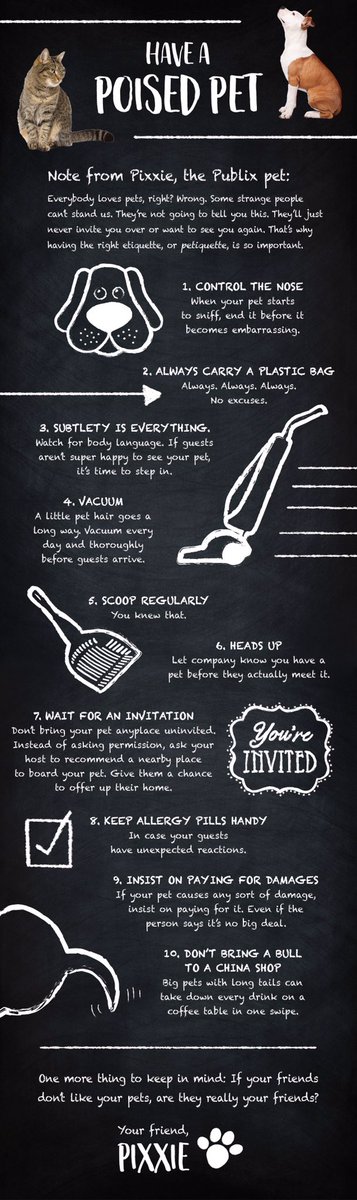 Have a Poised Pet! 🐩 
Petiquette brought to you by Pixxie the Publix Pet 🐾🐕🐱🐶🐈