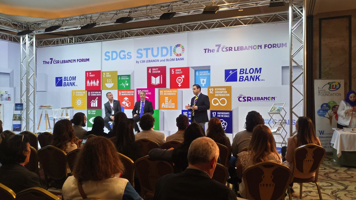 csrlebanon's tweet photo. The SDGs debate is now in session. Any questions for our speakers? Tag us here #CSRLB7 #SDGStudio @mallenbaker @davidcoethica @NazSeferian https://t.co/neKar1WKGl