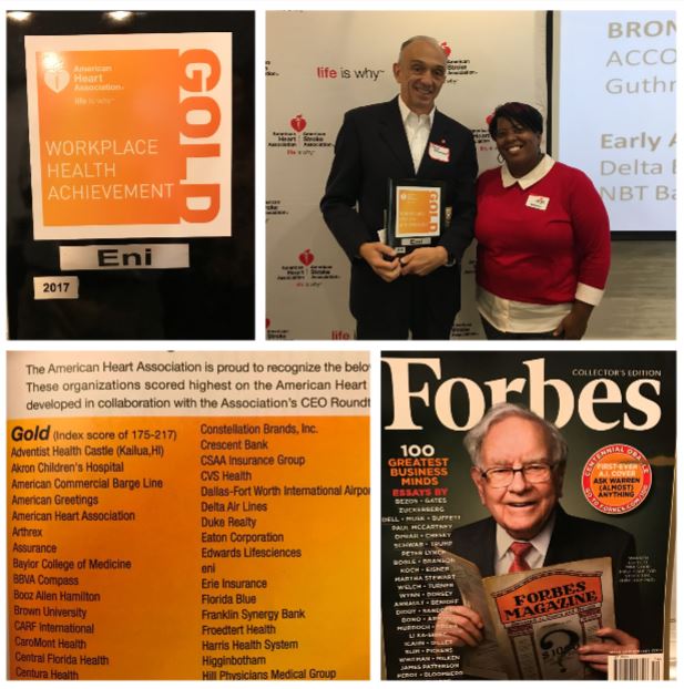 eni is proud to have Gold recognition in the <a href="/American_Heart/">American Heart Association</a> Workplace Health Achievement Index &amp; be recognized in Forbes for this honor!