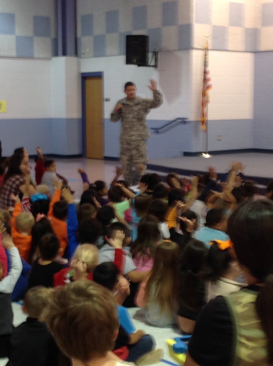 Special visitors at our school today!  Lamar is Honoring Our Troops and thanking them for their service!