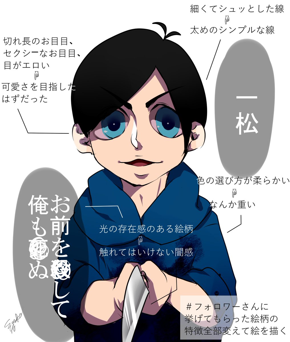 # フォロワーさんに挙げてもらった絵柄の特徴全部変えて絵を描く
構ってくださったフォロワーのみなさん、ありがとうございました(/・ω・)/ 