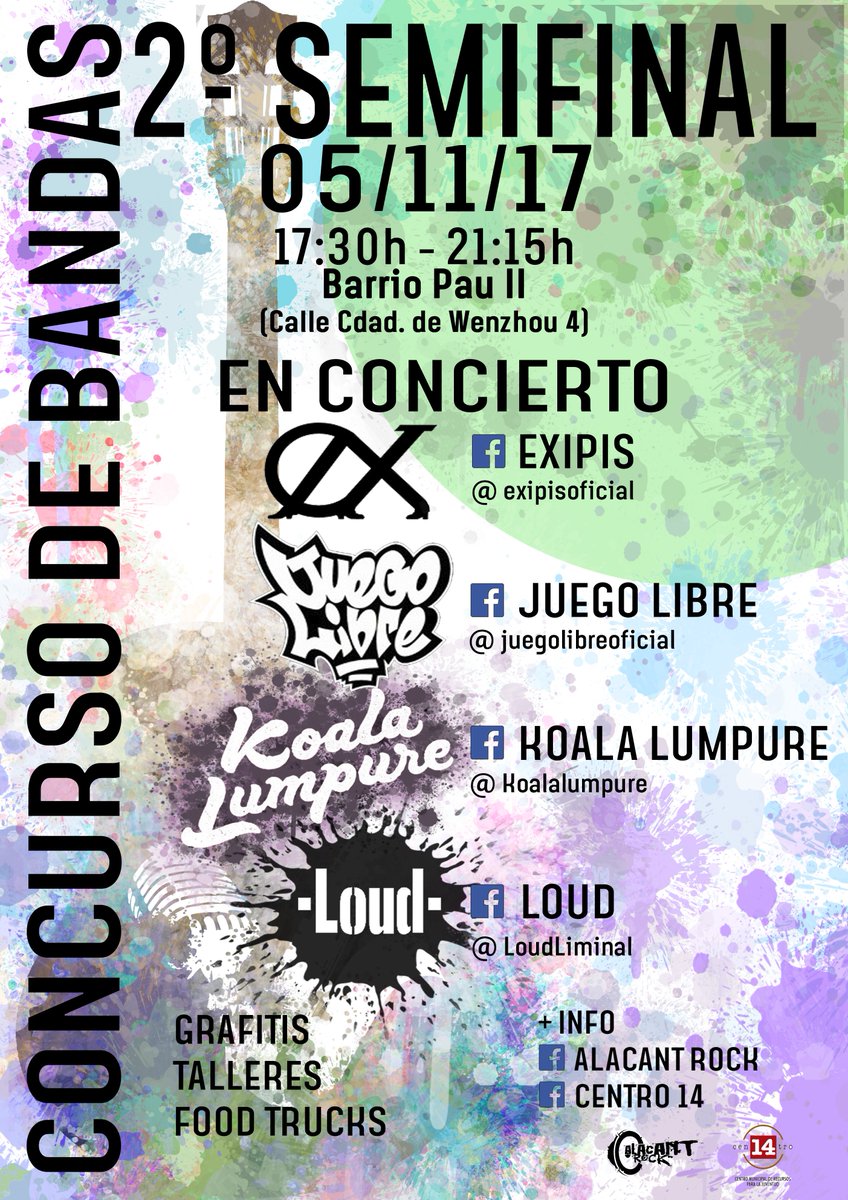 Volvemos a twitter!
2ª SEMIFINAL DEL XVIII CERTAMEN DE BANDAS DE ALICANTE.
5 de noviembre! Entrada gratuita! De 17:00 a 21:15. Os esperamos!