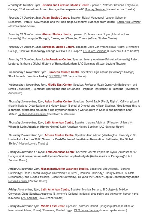 StAntsCollege's tweet photo. The week ahead at St Antony's - looking forward to seeing you next week at one of these enlightening events! #TheresMoreInYou #stantonys https://t.co/LSUS2WUvxq