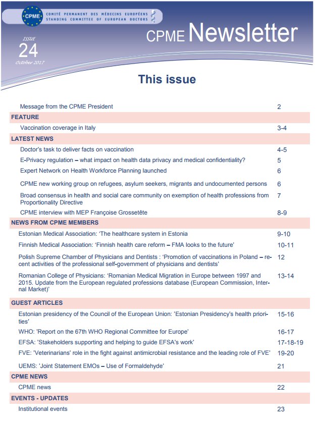 CPME_EUROPA's tweet photo. CPME Newsletter: #vaccination #eprivacy #refugeehealth #proportionalitytest --> https://t.co/8w4Jwc66cx https://t.co/xEU4aCjLtJ