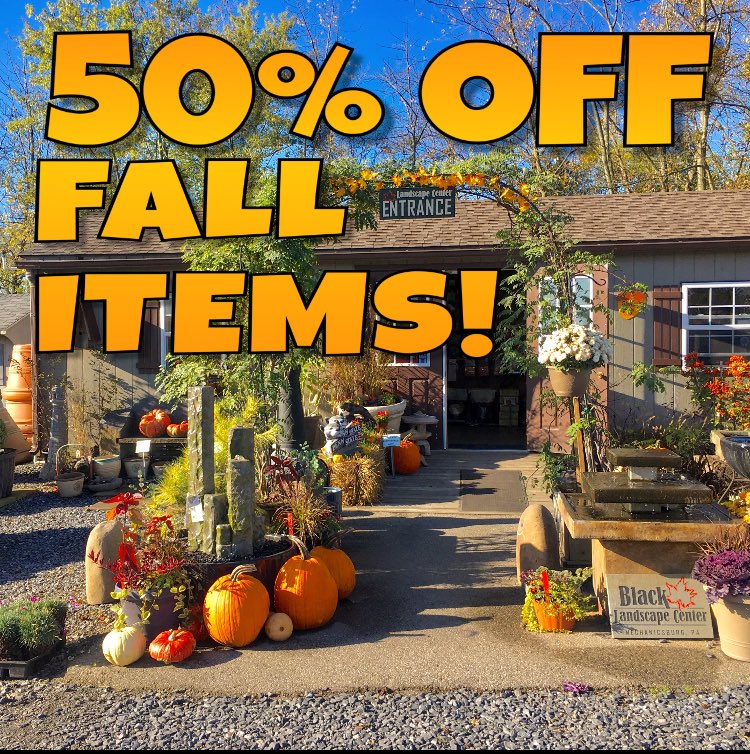blacklandscape's tweet photo. Right now; Fall items are 50% off!! Pumpkins, gourds and mums! Stop by our #LandscapeCenter to stock up before Halloween! 🎃 https://t.co/Vl5SHDAn4h
