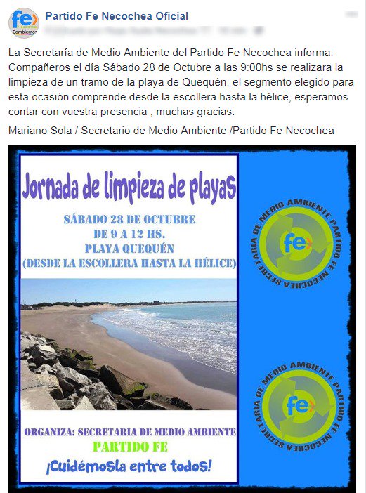 partidofeneco's tweet photo. Limpieza de las playas de Quequén el sábado a las 9:00 de la  mañana de la Escollera hasta la "Hélice" https://t.co/j9FY1ubNHx