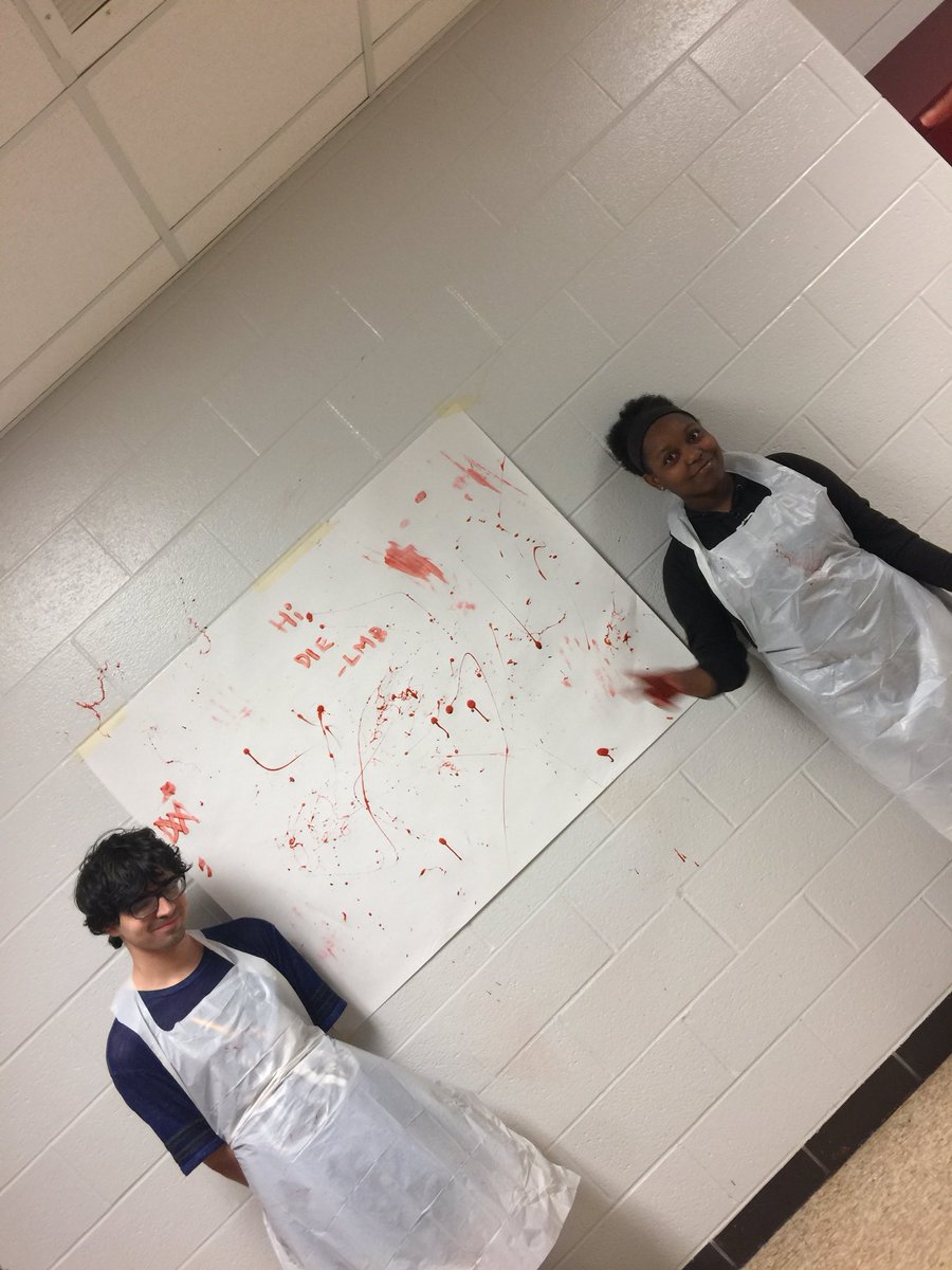 DHSchemteacher's tweet photo. Students really got into creating different styles of blood splatter.  #DHSForensics @Doss_High https://t.co/TINhRTzOdS